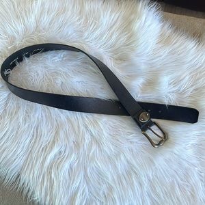 Fossil black leather belt with brass brushed metal buckle and accent size medium